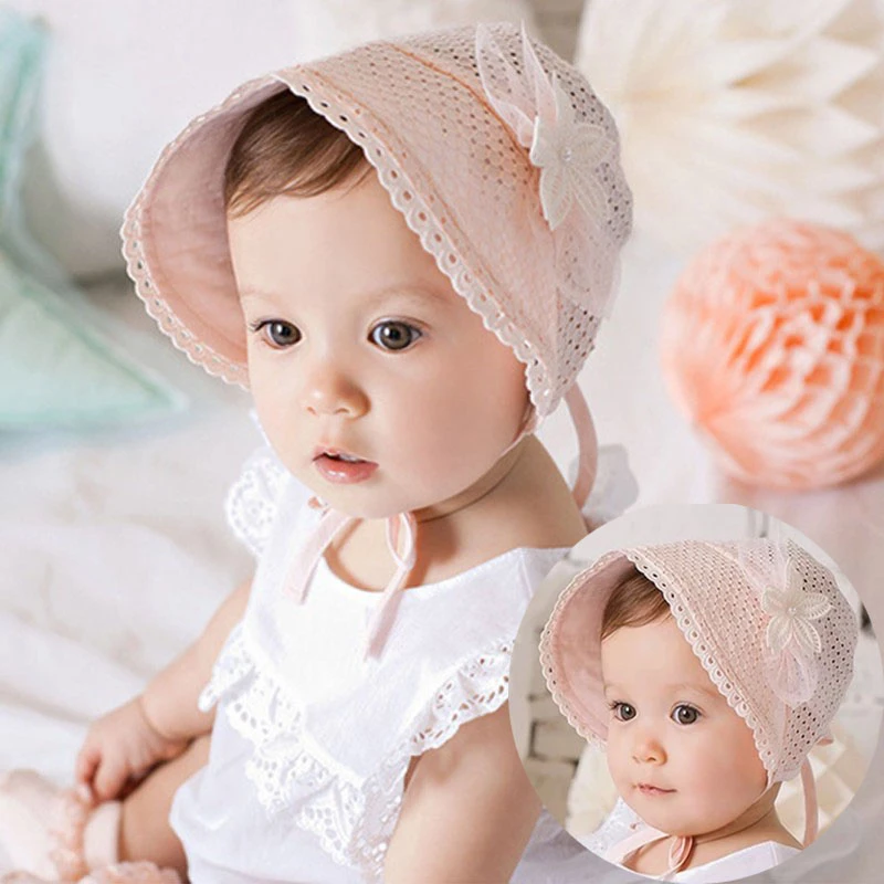 Baby Girl Cap Toddler Summer Cute Princess Baby Hat Bow Lace Hollow Kids Beach Bucket Hats Baby Sun Hat Girls 