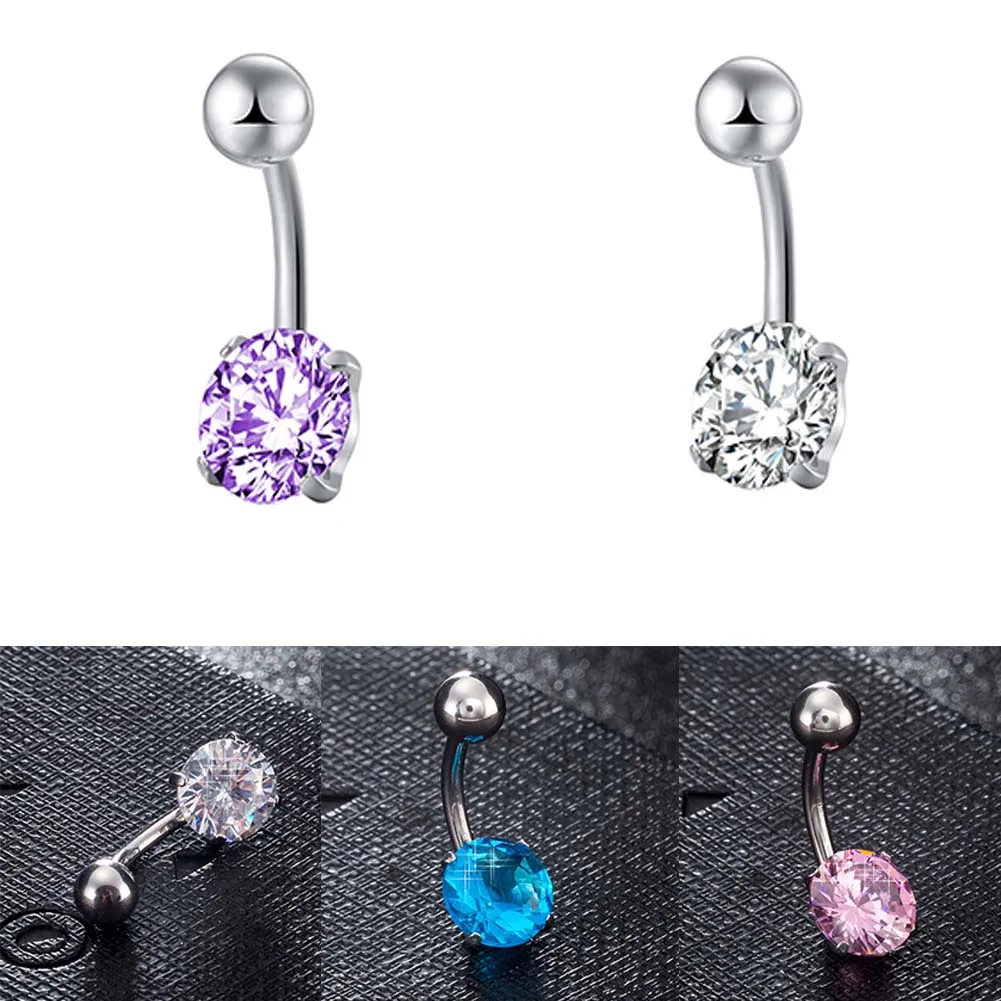 

New Stainless Steel Round Zircon Jeweled Style Belly Button Ring Body Piercing Jewelry Navel Piercing