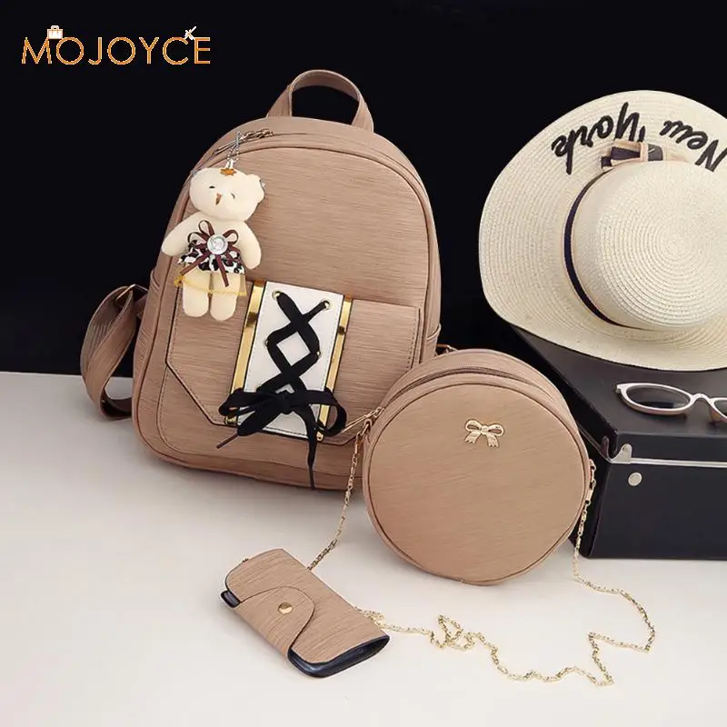 Mochila Vintage conjunto Mochila para mujeres Mochila de cuero de la PU para la escuela de niñas hombro bolsa 3 unids/set Mochila mochilas mujer 2018