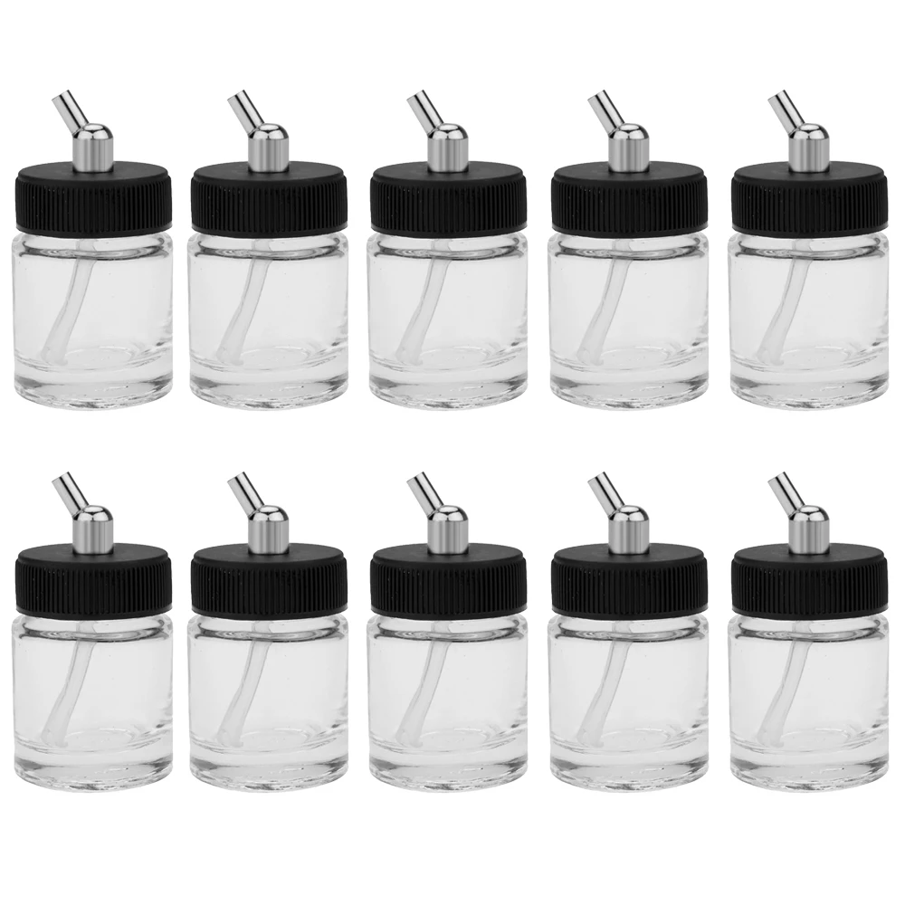 10PCS 22cc Glass Airbrush Pot Bottle with 30 Angle Adapter Lid Assembly Airbrush Painting Bottle Container Spray Gun Paint Jar