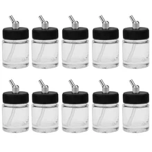 10PCS 22cc Glass Airbrush Pot Bottle with 30 Angle Adapter Lid Assembly Airbrush Painting Bottle Container Spray Gun Paint Jar