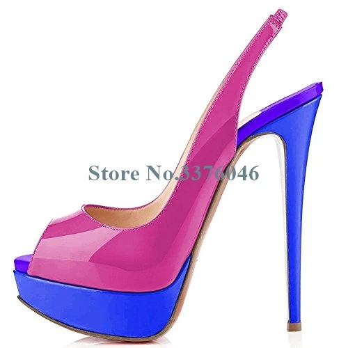 Boldees 2018 Women's Fashion Slingback Thin High Heels Platform Pumps For Women Patent Leather Super High Heel Shoes Big Size