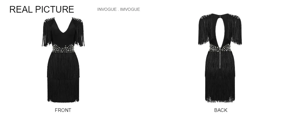 INVOGUE. IMVOGUE Новое поступление Изящные бисер Модные кисточки V образным вырезом без рукавов черный спинки Bodycon Бандажное платье