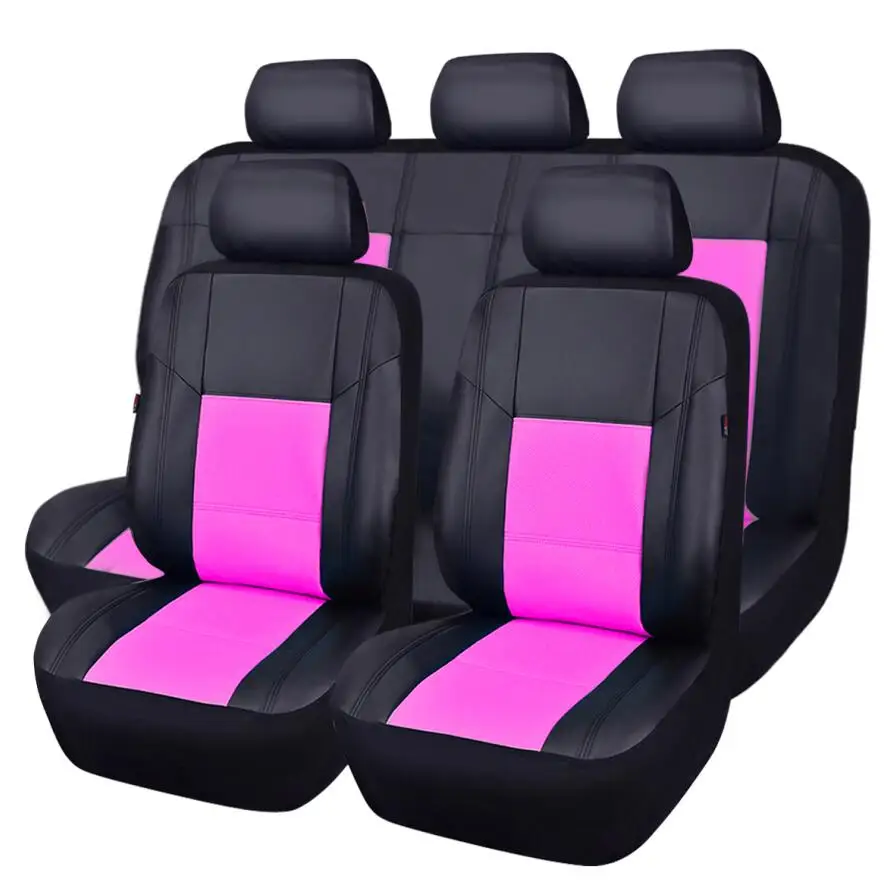 Car-pass Universal Car Seat Cover Luxury Leather Automotive Seat Covers For most car seats Waterproof car interior Protector - Название цвета: Розовый