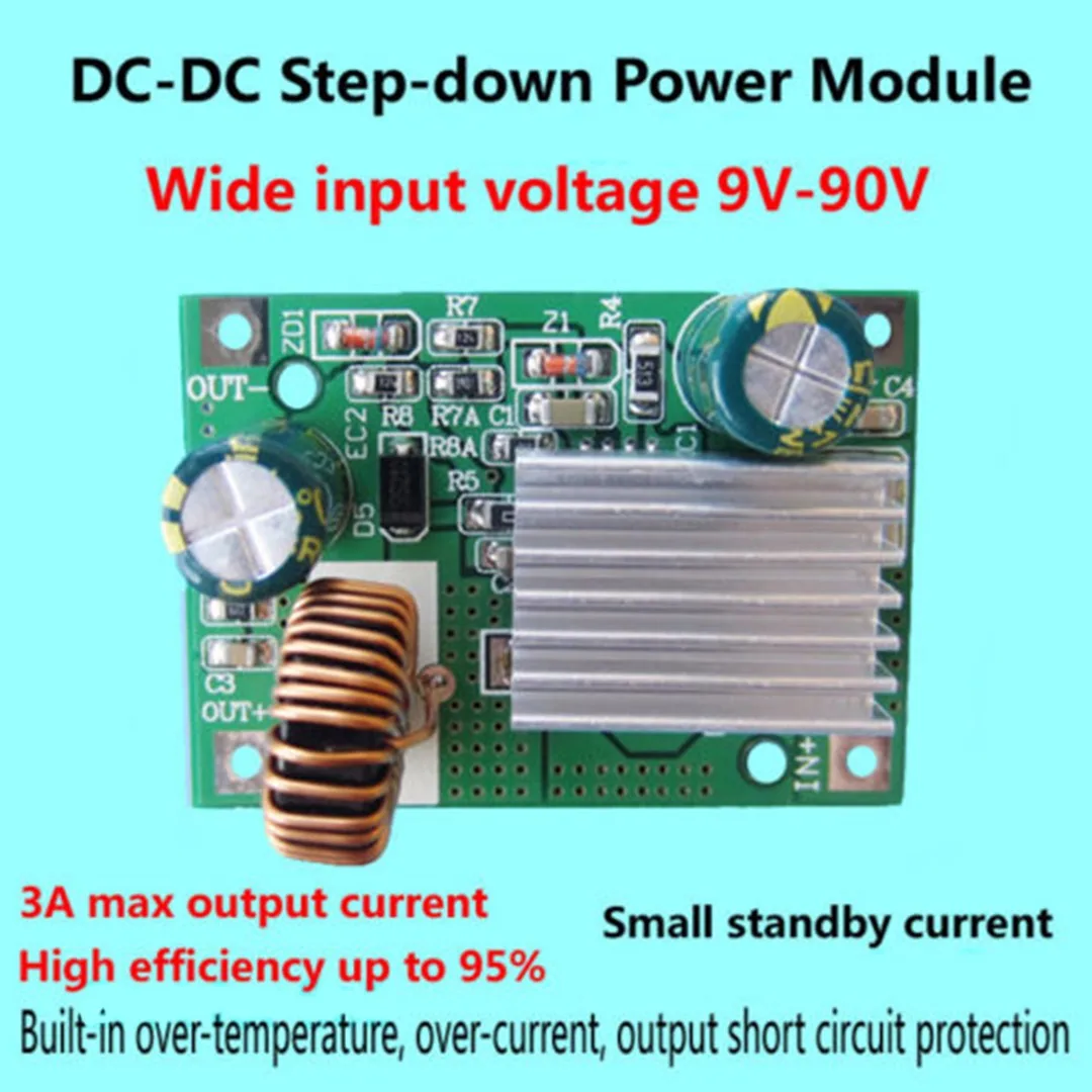 1pc High Quality DC-DC Buck Module 9V-90V 84V 72V 60V 48V 36V to 12V 3A Step Down Power Supply Module 42*30*17mm Buck Module