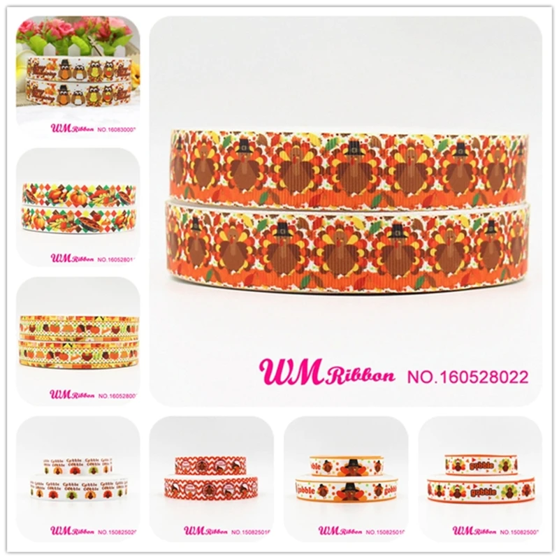 

Q&N ribbon 7/8inch 22mm Thanksgiving Halloween "Turkey" Printed grosgrain ribbon 50yds/roll free shipping for hair bow headband