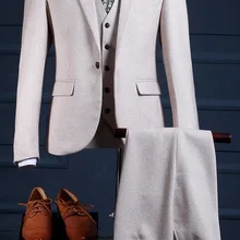 Осень-зима бежевый твид жениха Смокинги для женихов 3 предмета Свадебное Пром ужин Костюмы для Для мужчин итальянский Стиль человек костюм пиджак masculino