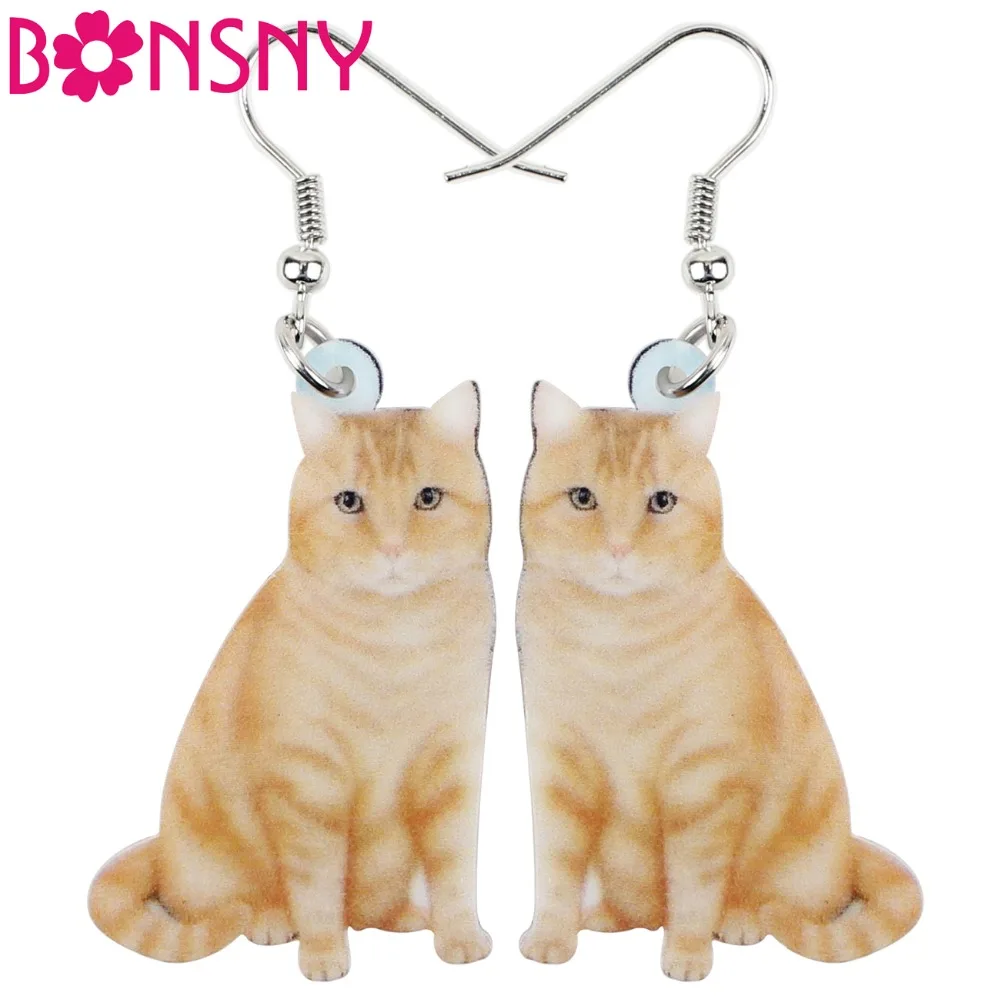 Bonsny акриловые оранжевые кошачьи котята большие длинные висячие серьги модные