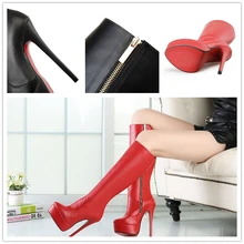 New Fashion Women Plus Size 40-48 Boots With Platform And Zip 16cm High Thin Heels And Plain Hot Selling Shoes