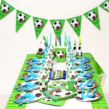 

140pcs/lot Football Decoration For Birthday Party Tableware Set Napkin Cups Flag straw Kids Favor Boys Party Decoration Supplies