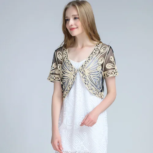Женская Короткая шаль маленькое пальто модный кружевной ажурный кардиган с