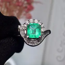 Fine Jewelry Pt900 Platinum 100% натуральный ярко-зеленый изумруд камни 1ct бриллиантами Женские кольцо для Для женщин тонких колец
