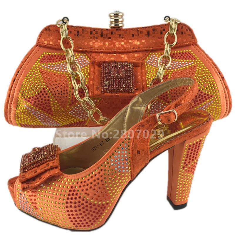 Orange Women Shoe and Bag To Match for Parties Italian Shoe with