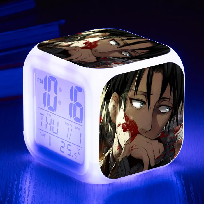 Anime Attack on Titan Mikasa Levi Ackerman Digital Clock Figure Shingeki no Kyojin Eren Jaeger Alarm Clock Despertador Toys Doll