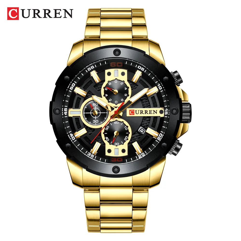 Спортивные часы Мужские Элитный бренд CURREN Модные кварцевые часы с повседневные из нержавеющей стали деловые наручные часы Мужские часы - Цвет: gold watch