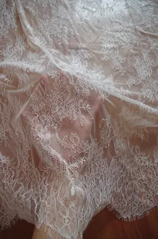 

off white Chantilly french lace fabric bridal chantilly lace, retro wedding lace fabric with scalloped edge