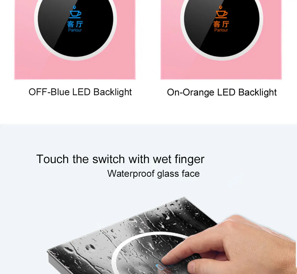Tela de Vidro Interruptor de Luz Gangues Vias Roxo Toque Parede Logotipo Botão Design Livre 110 V250 v Micro Interruptor 4 2 4 High Quality Renovação da Casa