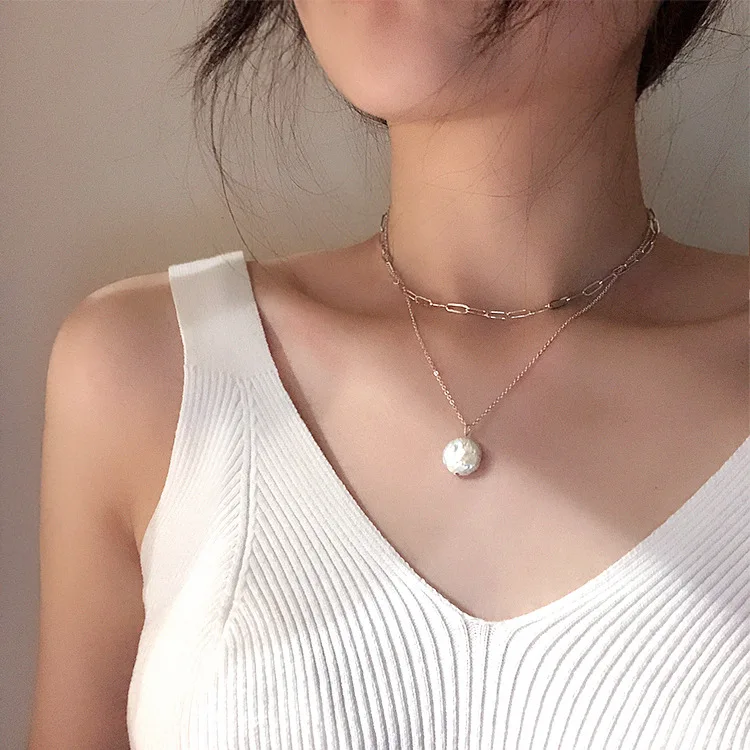 New Fashion Multi-layer Natural Pearl Pendant Color-protection Korean Necklace Female Wild Clavicle Chain Necklaces Choker