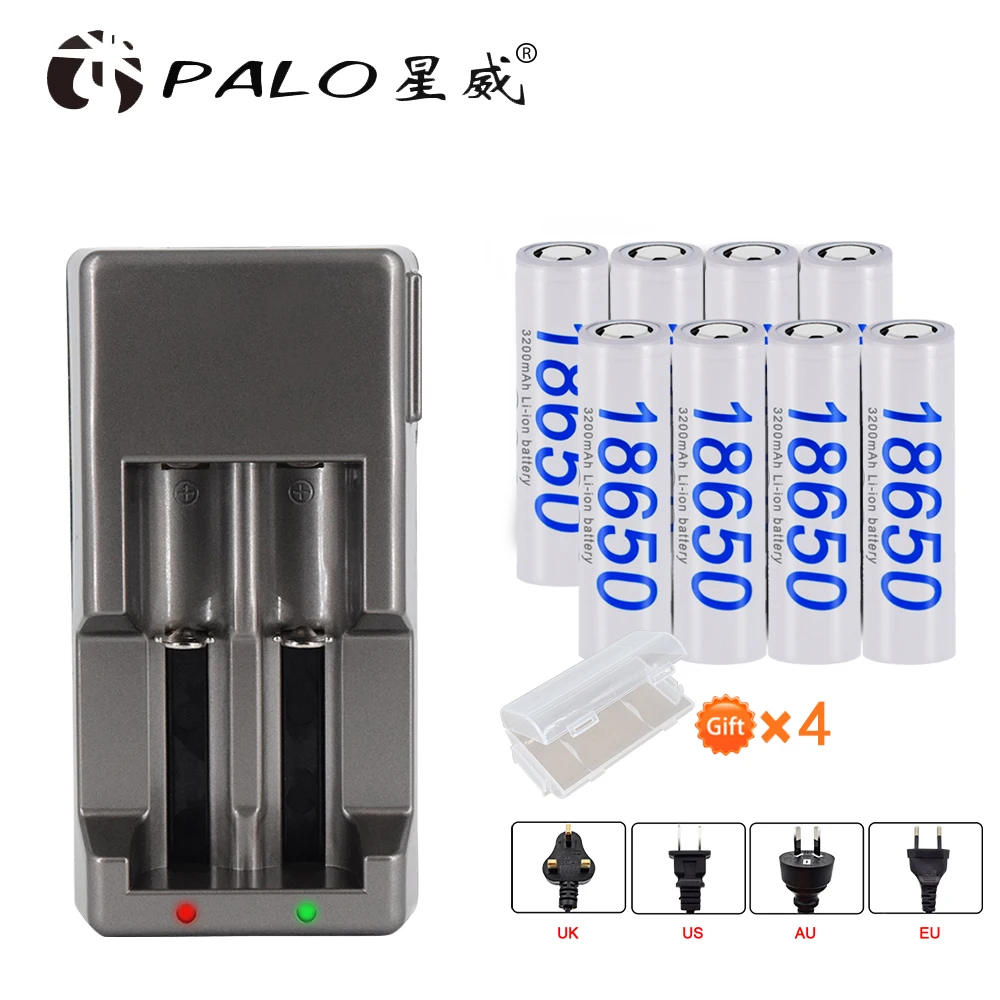 

PALO Lii-500 100 202 402 300 1.2V AA AAA NiMH lithium battery Charger + 8 PCS 18650 Rechargeable Batteries