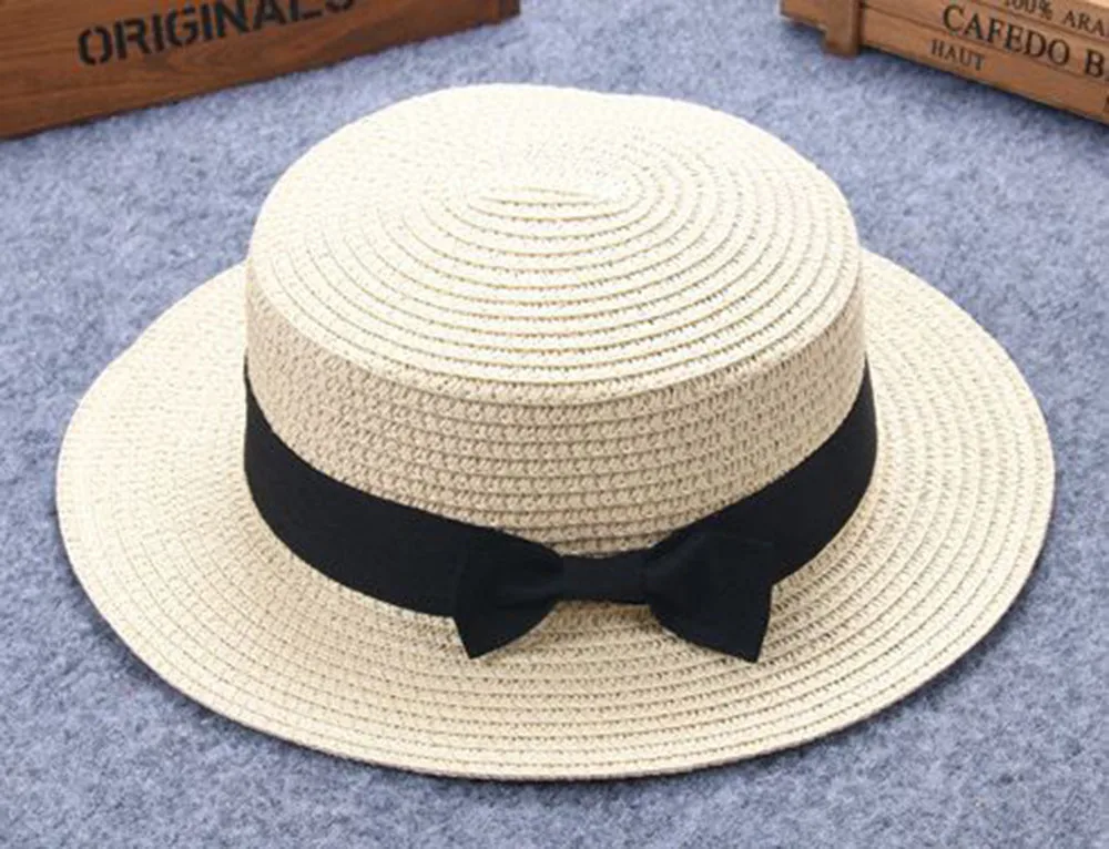 

2019 Women Summer Hat Beach Straw Hat Panama Ladies Cap Fashion Handmade Casual Flat Brim Bowknot Sun Hats for Women