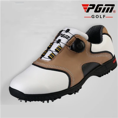 PGM мужские туфли для гольфа из натуральной кожи, водонепроницаемые спортивные кроссовки, автоматические вращающиеся шипы, Легкая удобная обувь, AA51038 - Цвет: Коричневый