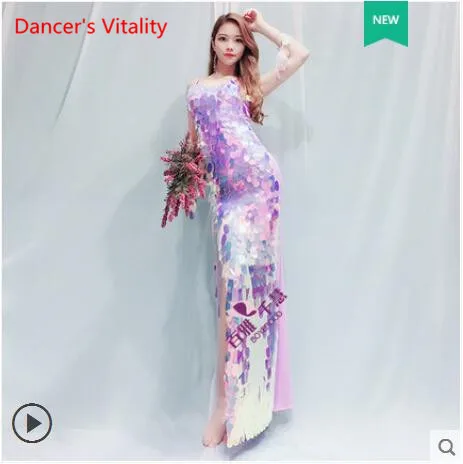 Одежда для занятий танцами живота, вышитая длинная юбка с пайетками, одежда для выступлений, индийский костюм для восточных танцев - Цвет: Only Dress as Photo