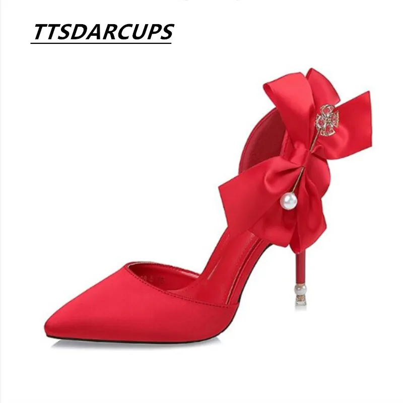 

Plus Size Shoes Women Big Bow Tie Pumps 2017 Butterfly Pointed Stiletto Shoes Woman High Heels Wedding Shoes Bowknot advisable