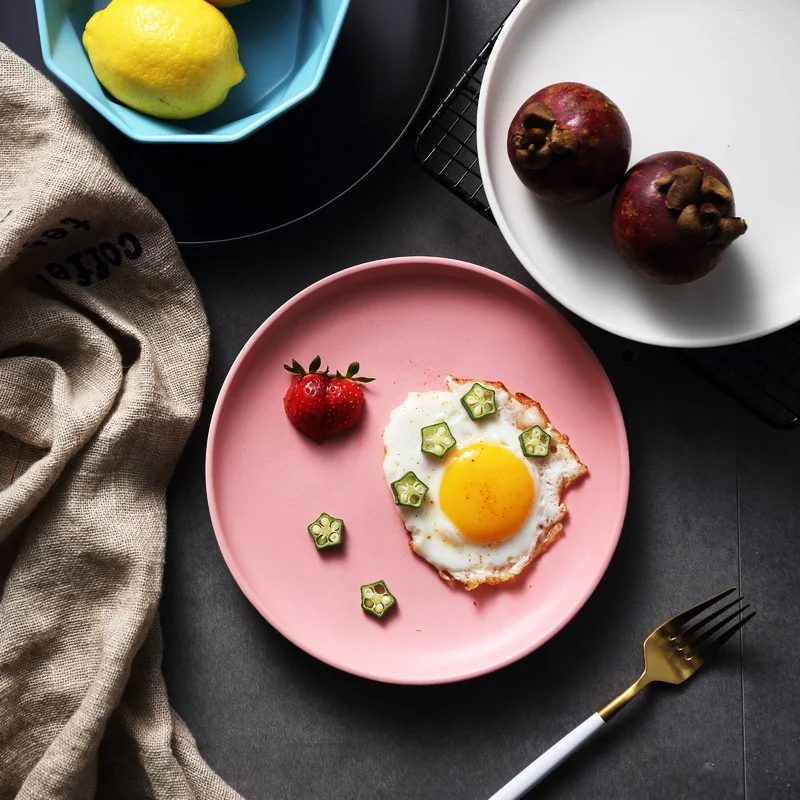 

Minimalist Nordic Creative Matte Plate Glaze Dining Pure Color Ceramic Tableware Decoration Pizza Pasta Dish Dinnerware Sets