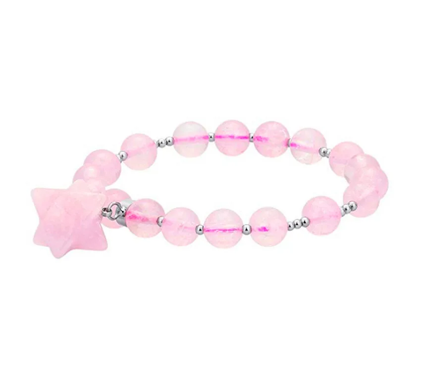 

FYJS Unique Silver Plated Merkaba Symbol Round Beads Natural Rose Pink Quartz Bracelet For Women Jewelry