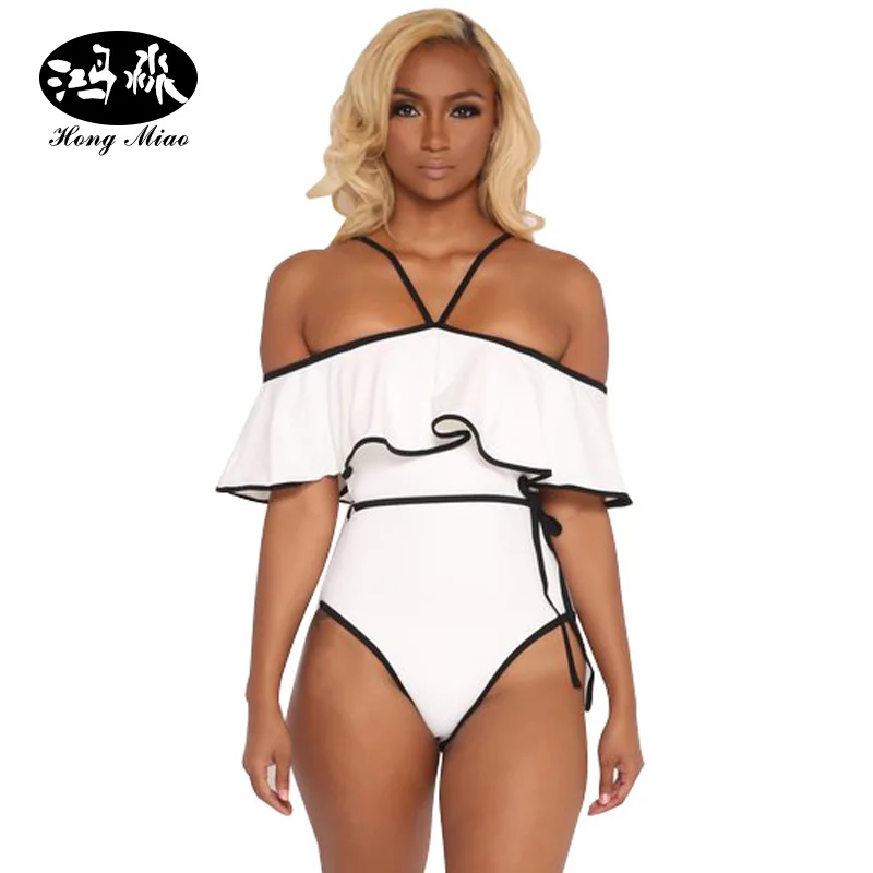 HongMiao 2017 Summer Women Jumpsuit Romper Backless Halter White Ruffle Sleeveless Spaghetti Strap Sexy | Женская одежда