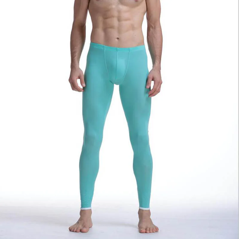 KWAN.Z male thermal underwear brand men's long johns leggings bottom thermo elastic silky translucent pajamas ice silk vetement