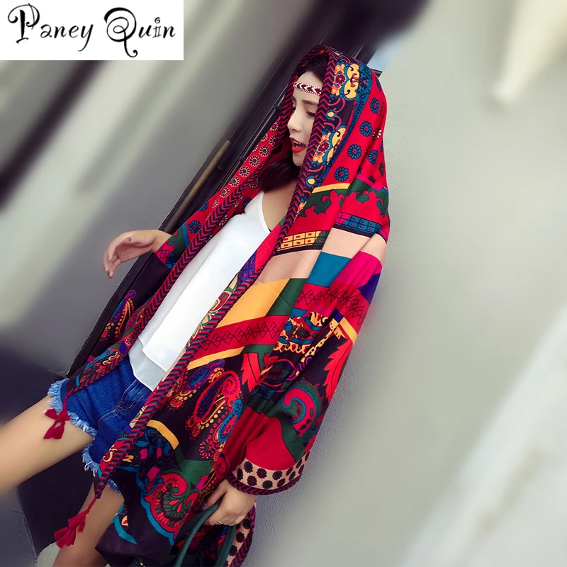 

Ethnic style scarf women vintage print shawl wrap large size pashmina foulard bandana spring summer beach travel scarf women