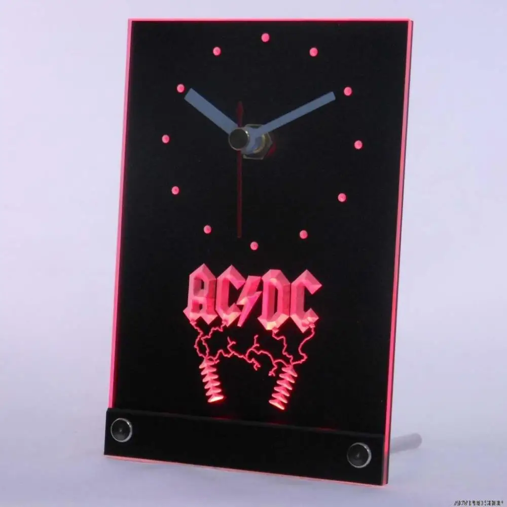 

tnc0142 ACDC AC/DC Rock n Roll Bar Beer Table Desk 3D LED Clock