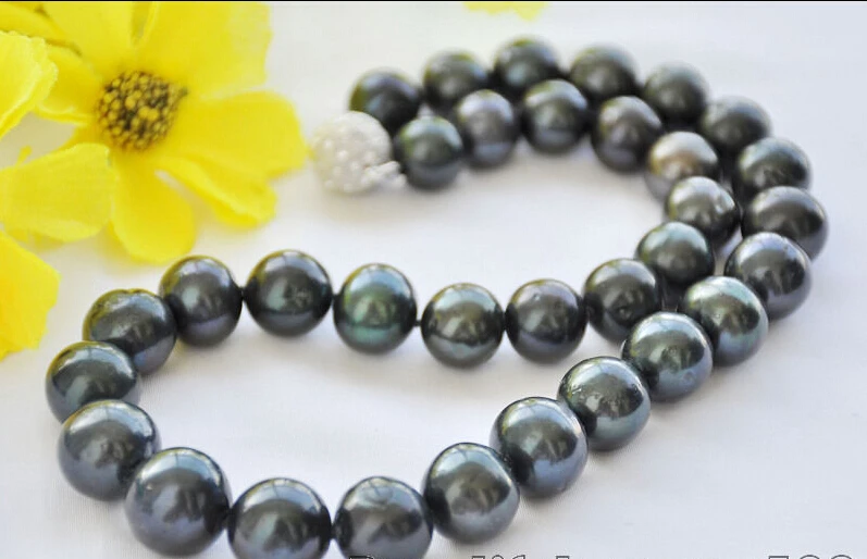 

shippingA++ 14mm ROUND BLACK Freshwater PEARL NECKLACE ball CLASP (z6734)