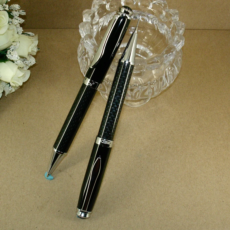 Luxury 2pcs / Lot Classic Office & School Writing Stationery Gift  Sets Ball Pen & Mechanical Pencil Carbon Fiber Twin Pen Sets