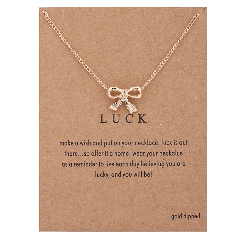 

Hot Sale Sparkling Luck Bowknot Pendant necklace gold-color Clavicle Chains Statement Necklace Women Jewelry(Has card)