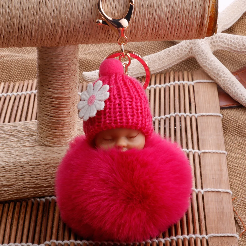 Спящая Детская кукла брелок с помпоном меховой шар автомобильный брелок Детская игрушка брелок женский держатель для ключей сумка Подвеска ювелирное изделие Porte Clef