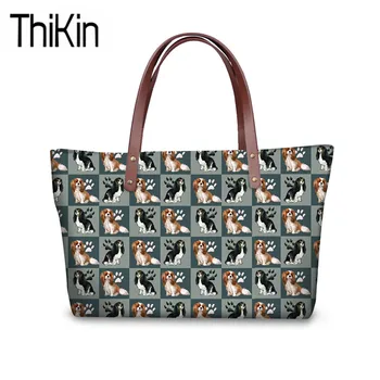 

THIKIN Women Shoulder Messenger Bags Cavalier King Printing Handbags Ladies Casual Top-Handle Bag for Female Large Hand Tote Bag