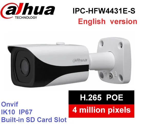 

Dahua 4MP IP Bullet Camera IPC-HFW4431E-S 3.6mm WDR POE Network H.265 IR 40m SD card slot Smart detection Waterproof