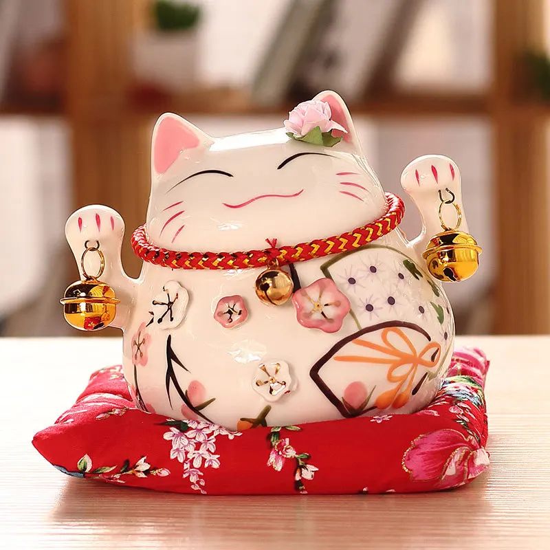 Polegada de Cerâmica Enfeites de Porcelana Caixa de Dinheiro 4.5 Gato Sorte Casa Decoração Empresas Presentes Maneki Neko Fortuna Gato Artesanato Fengshui