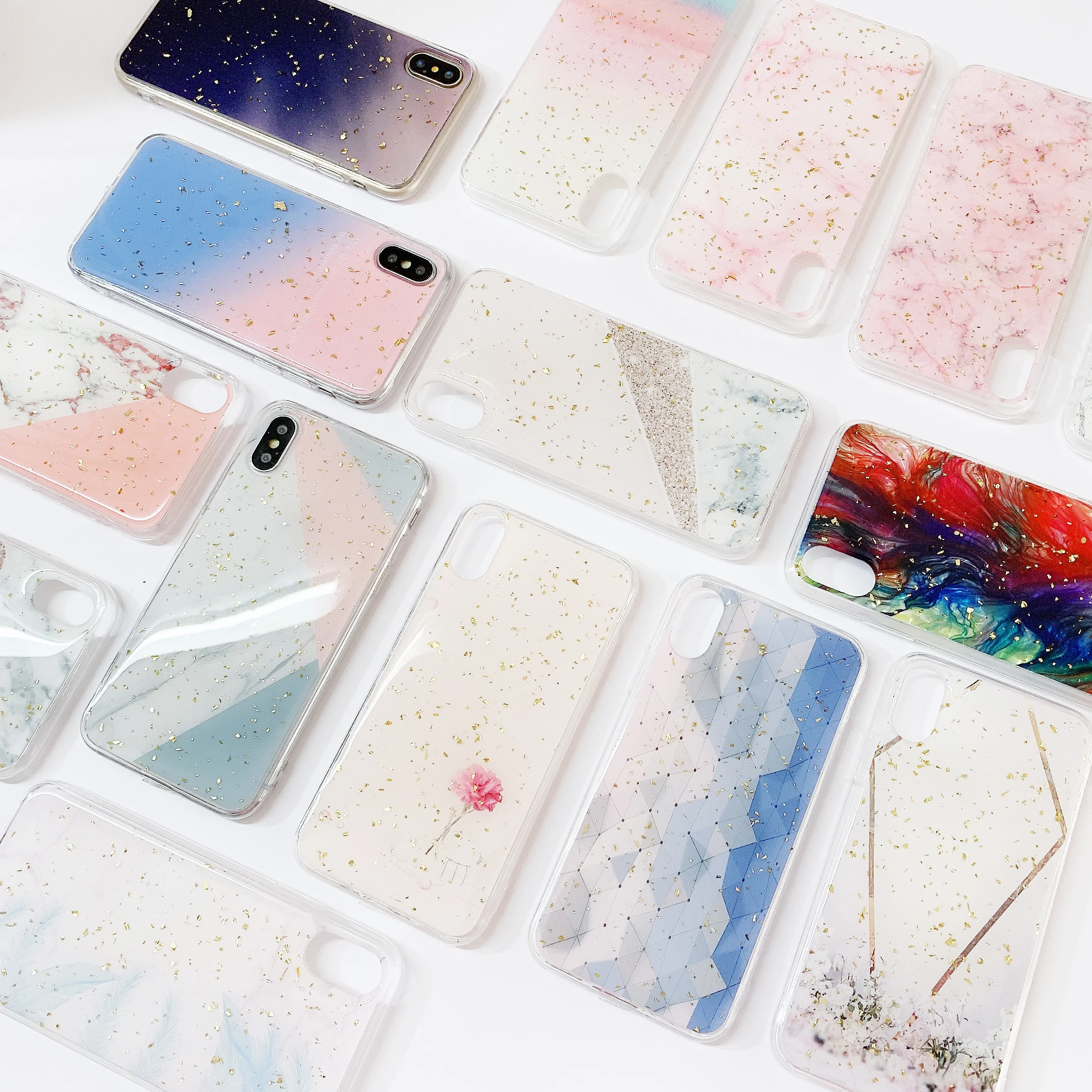 

LOVECOM Phone Case For iPhone XR XS Max 8 7 6 6S Plus X Gold Powder Marble Splicing Color Soft Epoxy Full Body Back Cover Gifts