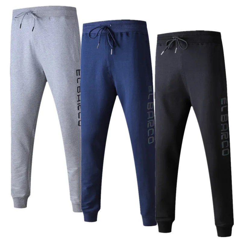 

EL BARCO Autumn Cotton Men Casual Pants Discolored Letter Long Black Male Sweatpants Blue Grey Soft Skinny Joggers Trousers