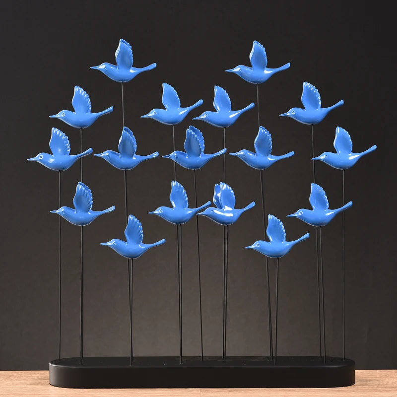 

good quality 17 pcs home decoration resin birds art office desk ornaments business gifts blue white color animal birds decor