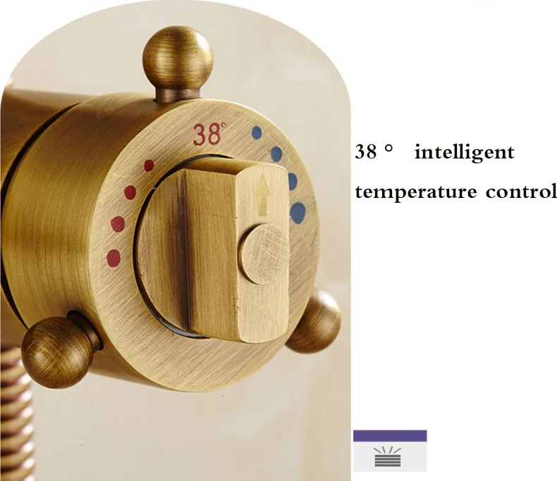 Роскошный античный латунный термостатический дождевой Душ Набор ванный кран Смеситель кран ручной душ термостатическая Ванна и смеситель