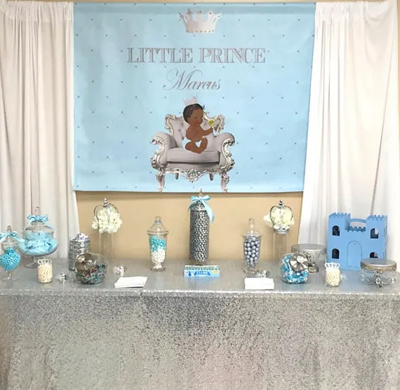 

custom gold silver and light blue prince crown backgrounds High quality Computer print party backdrops