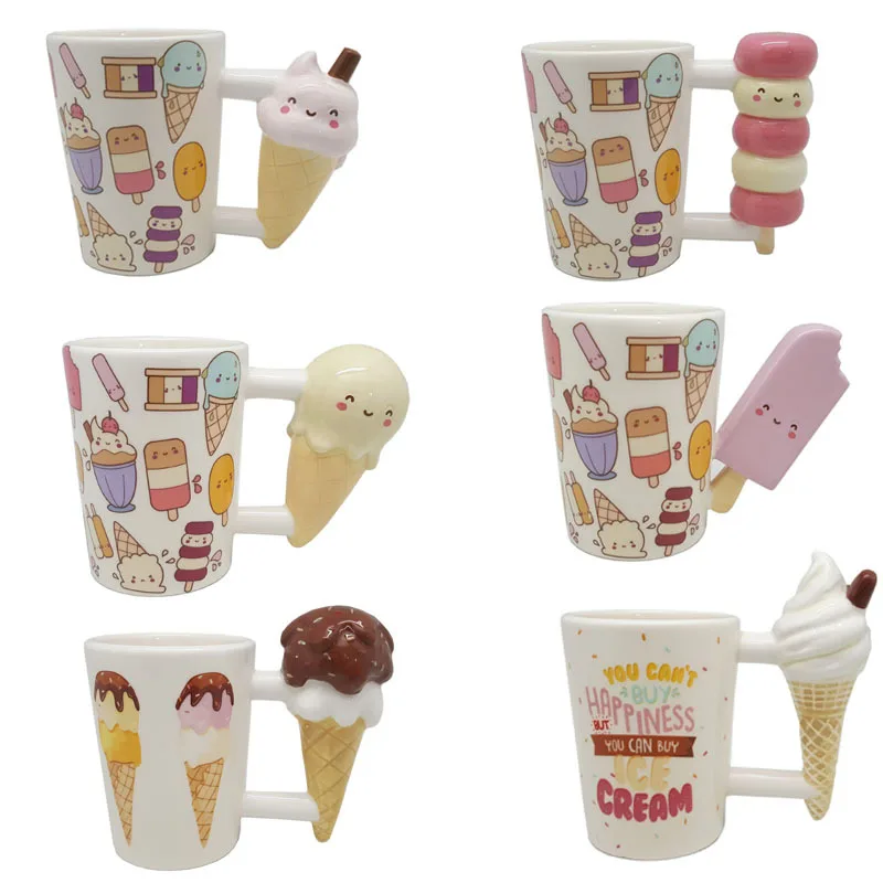 1 pc Creative Ceramic Mug Beauty Tools 3D Hand Emoticon Ice Cream Popsicle  Shape Cup Handle Tea Cup for Xmas gift