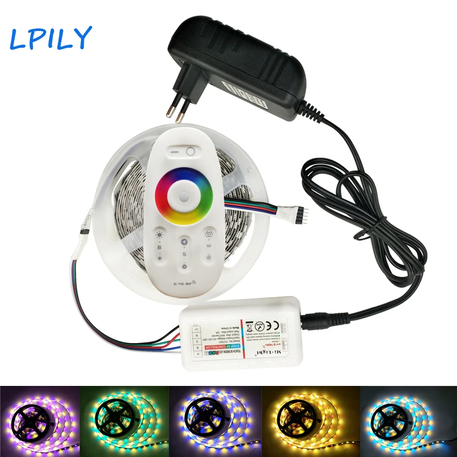 

LPILY RGBW RGBWW 5M Led Strip Light Led Ribbon Non Waterproof Led Tape 2.4 G RGBWW RF Remote Controller with Power Adapter kit