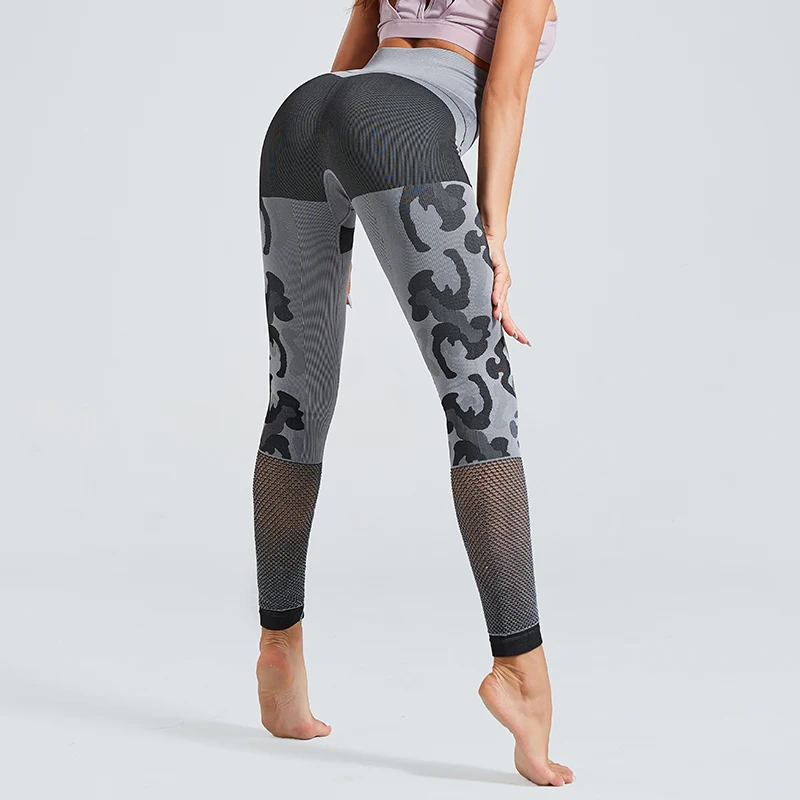 Women Sport Running Yoga Leggings Sexy Mesh Knitted Gym Leggins High Waist Skinny Tights Camouflage Seamless Leggings Yoga Pants