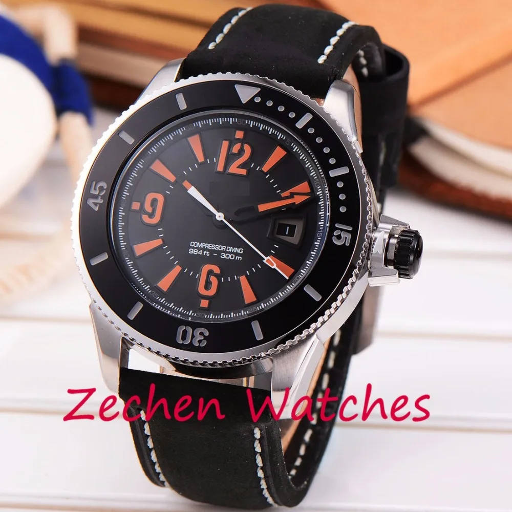 42mm Bliger men's black watch stainless steel watch mechanical watch fashion calendar automatic mechanical watch