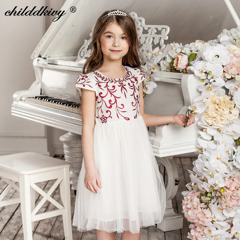 Платье с цветочной вышивкой для девочек; коллекция года; сезон лето; вечерние сетчатые платья принцессы для маленьких девочек; милые платья для девочек; детская одежда